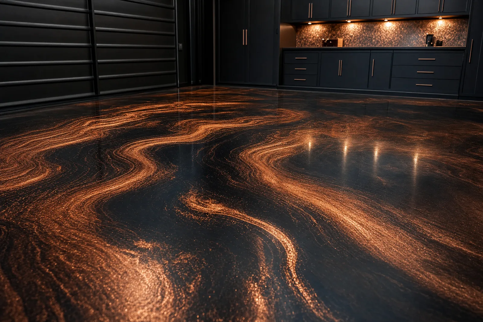 Molten copper metallic floor
