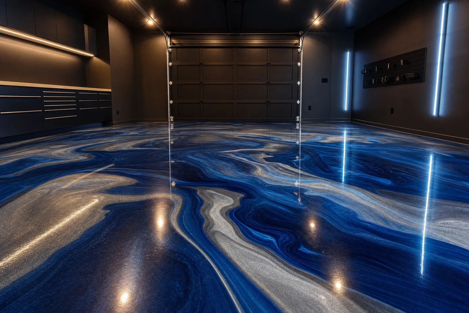 Deep blue and silver metallic